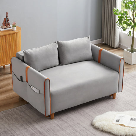 Convertible Comfortable Sleeper Velvet Sofa Couch with Storage for for Living Room Bedroom Sofabed Gray - Furniture Home Direct