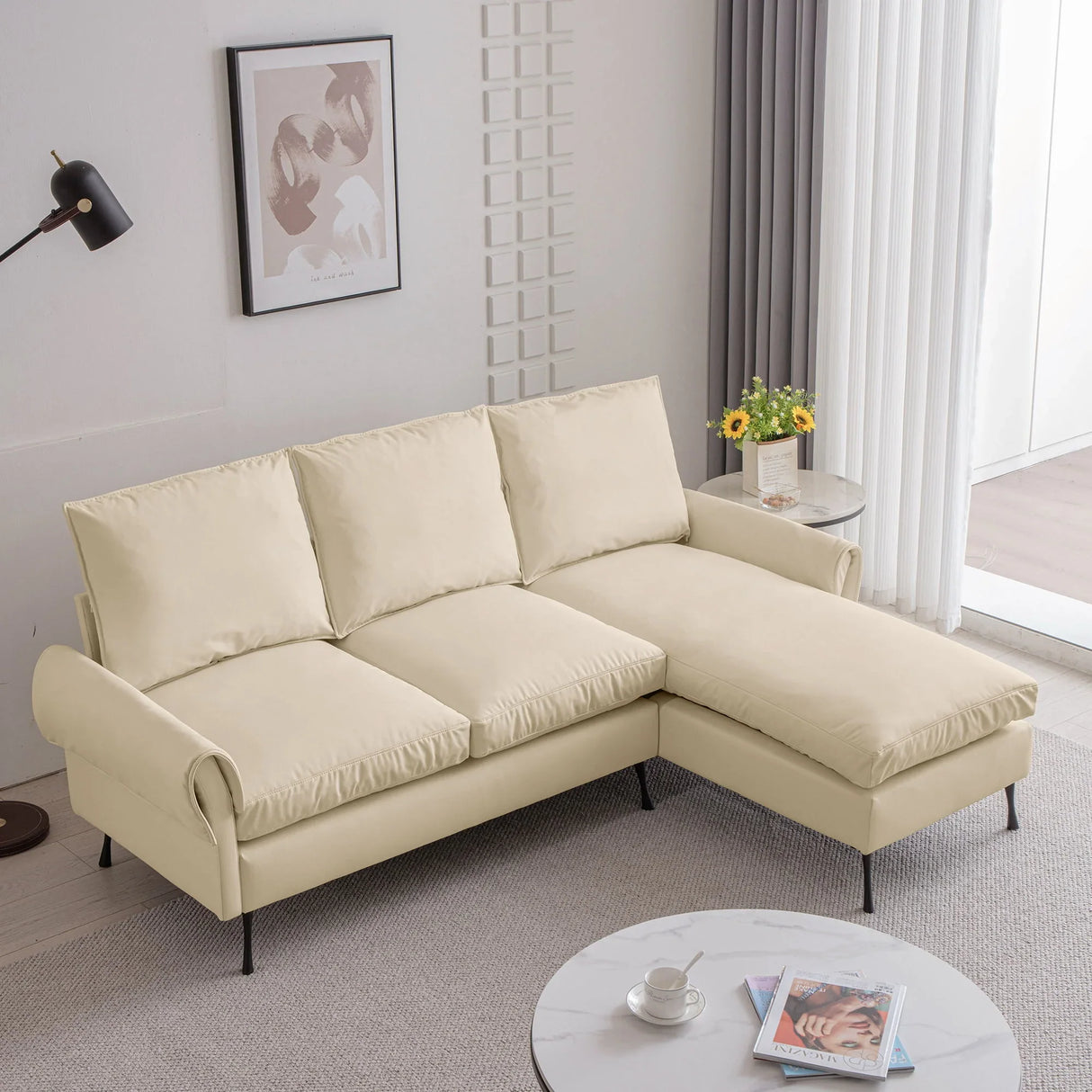 Modern Sectional Technical Leather L-Shaped Sofa Couch With Reversible Chaise Lounge - Furniture Home Direct