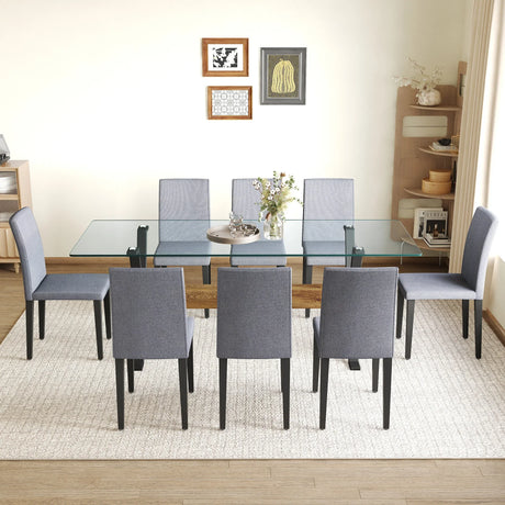Dining Set Glass Top Table With Eight Fabric Chairs Gray - Furniture Home Direct