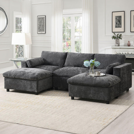 Modular Sectional With Storage Pockets, 5 Seat U Shaped Couch Set With Pillows, Free Combination Modern Cloud Sofa With 2 Movable Ottoman - Furniture Home Direct