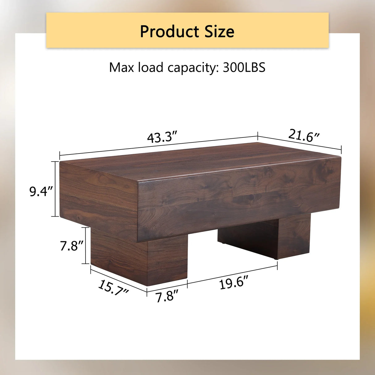 Coffee Table Solid Wood Long Rectangular Dark Walnut - Furniture Home Direct