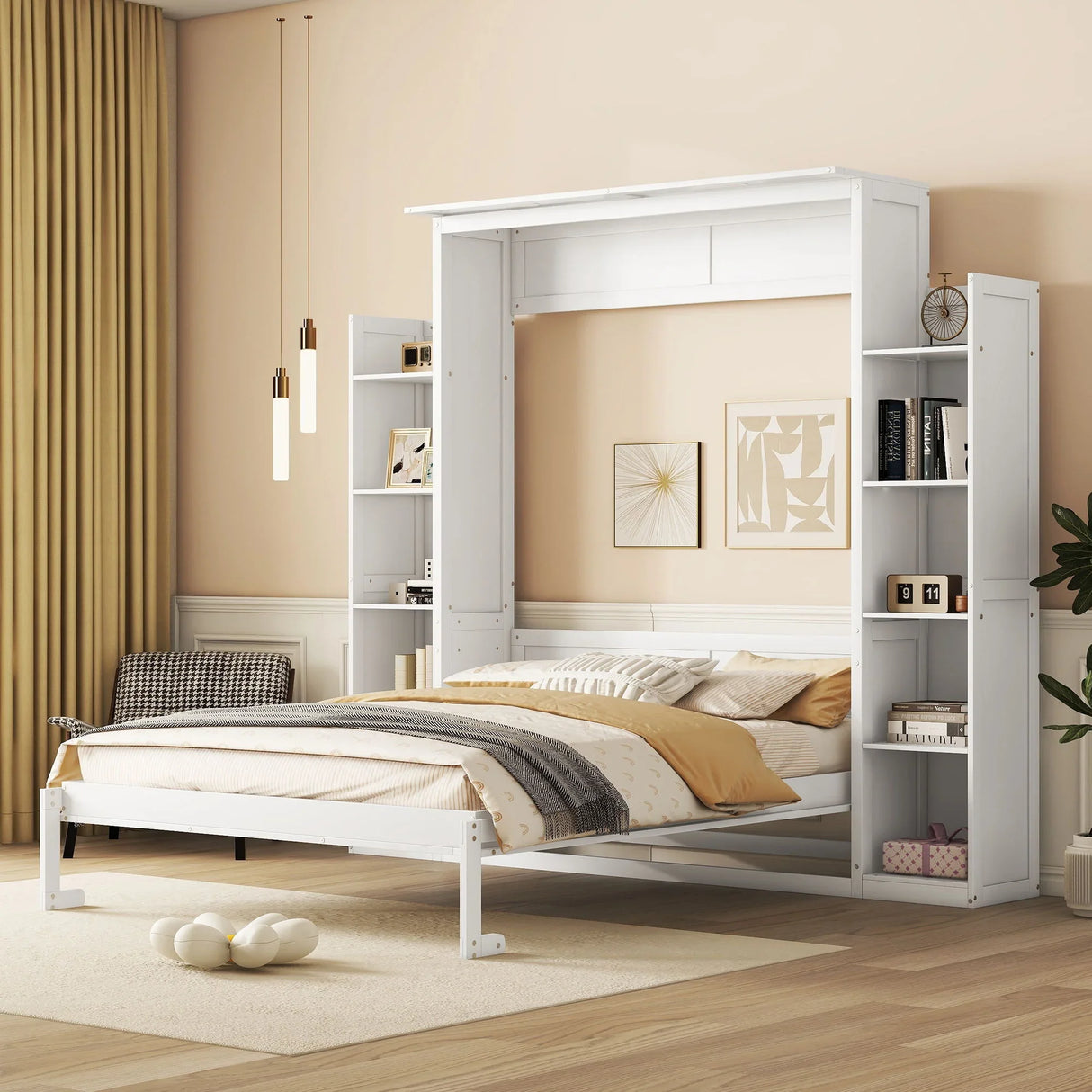 Wall Murphy Bed With Shelves And LED Lights - Furniture Home Direct
