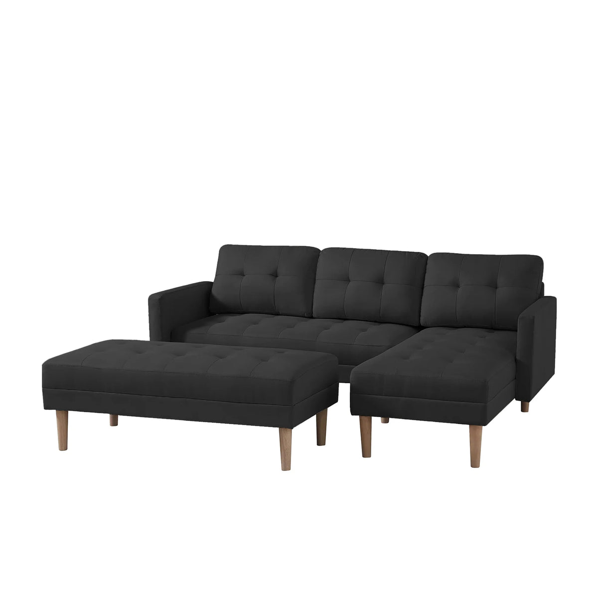 Right Facing Sofa Chaise with Ottoman - Black - Furniture Home Direct