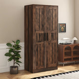 2-Door Wardrobe Armoire with LED and 4 Storage Shelves, Brown - Furniture Home Direct