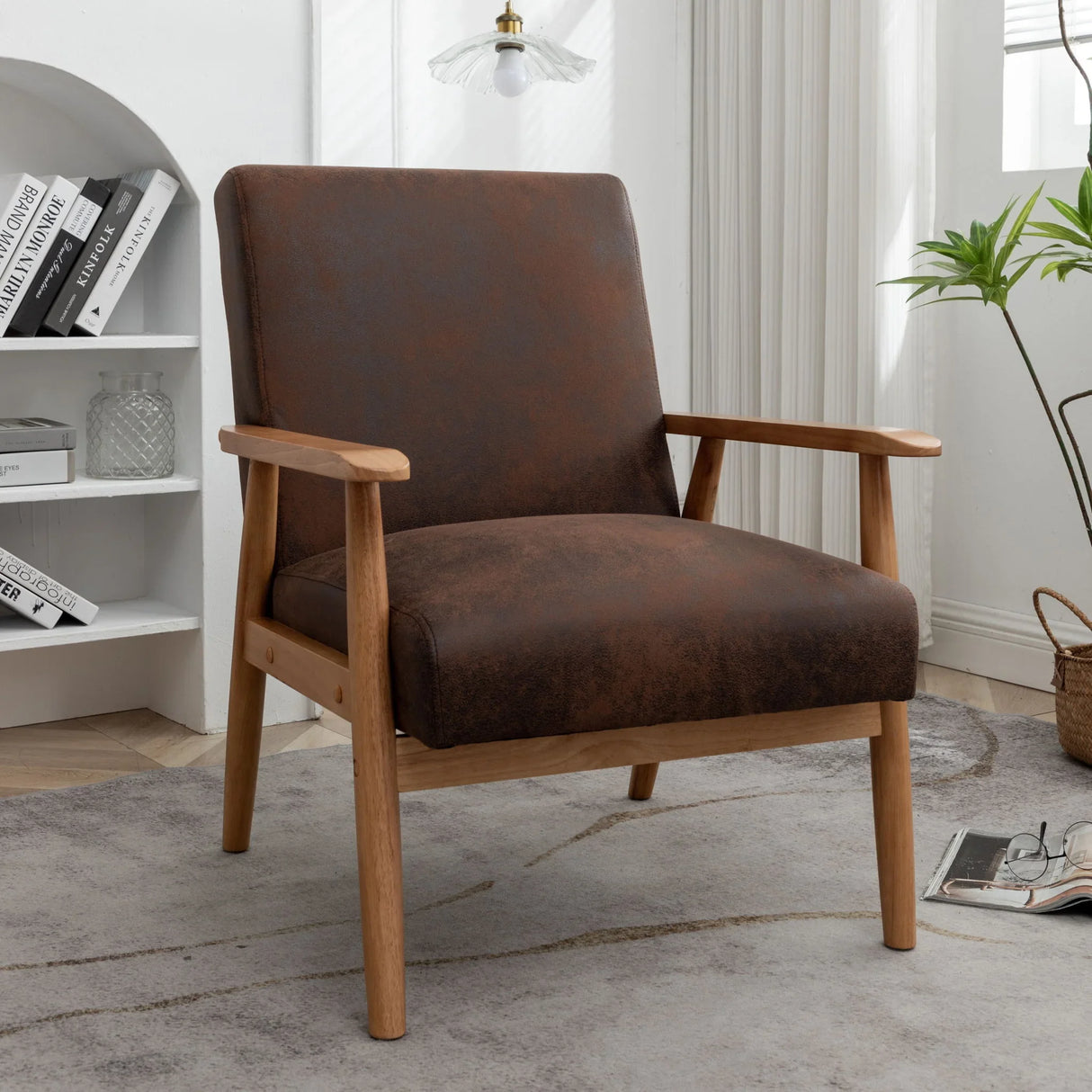 Wide Classic Mid-Century Modern Arm Chair - Brown - Furniture Home Direct