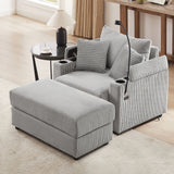 Single Sofa Couch With Storage Space, Movable Ottoman, USB Ports, Cup Holders, Phone Holder - Furniture Home Direct