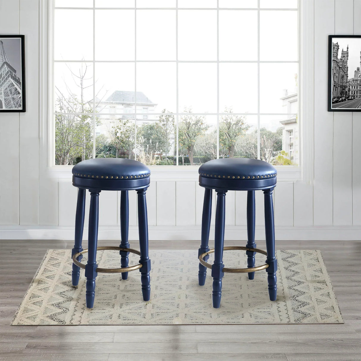 360° Swivel Wooden Barstools With Upholstered Seat, Counter Height (Set of 2) - Furniture Home Direct