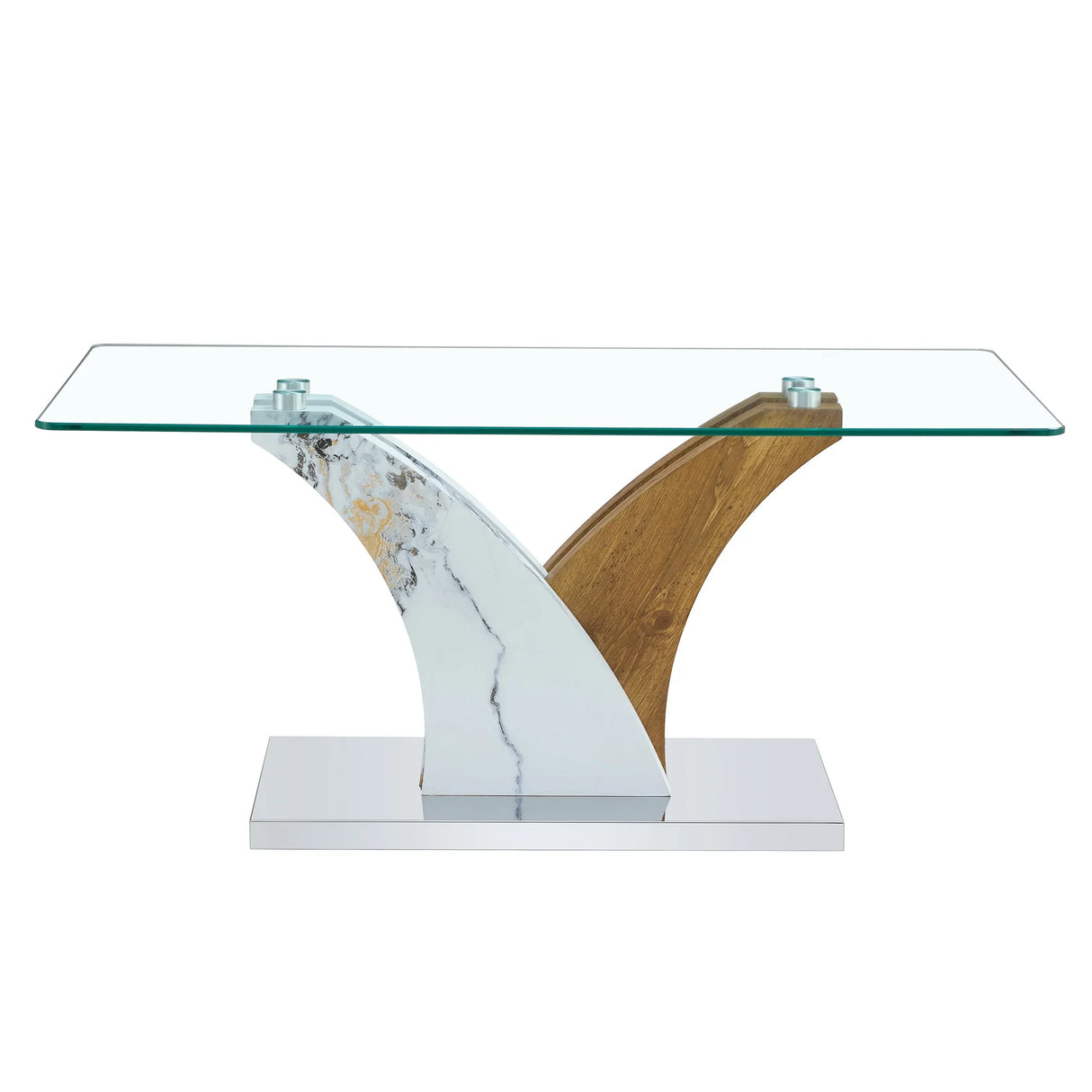 Coffee Table Glass Top With Wooden Base Modern Brown - Furniture Home Direct