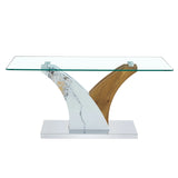 Coffee Table Glass Top With Wooden Base Modern Brown - Furniture Home Direct