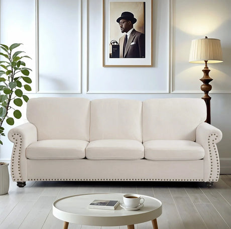 Soft Sofa, Upholstered 3 Seater Couch With High Density Foam, Loose Back Cushions And Turned Legs - Furniture Home Direct