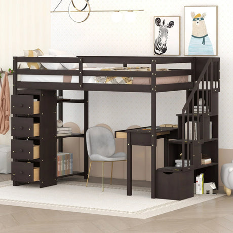 Loft Bed With Storage Drawers, Desk And Stairs With Shelves - Furniture Home Direct