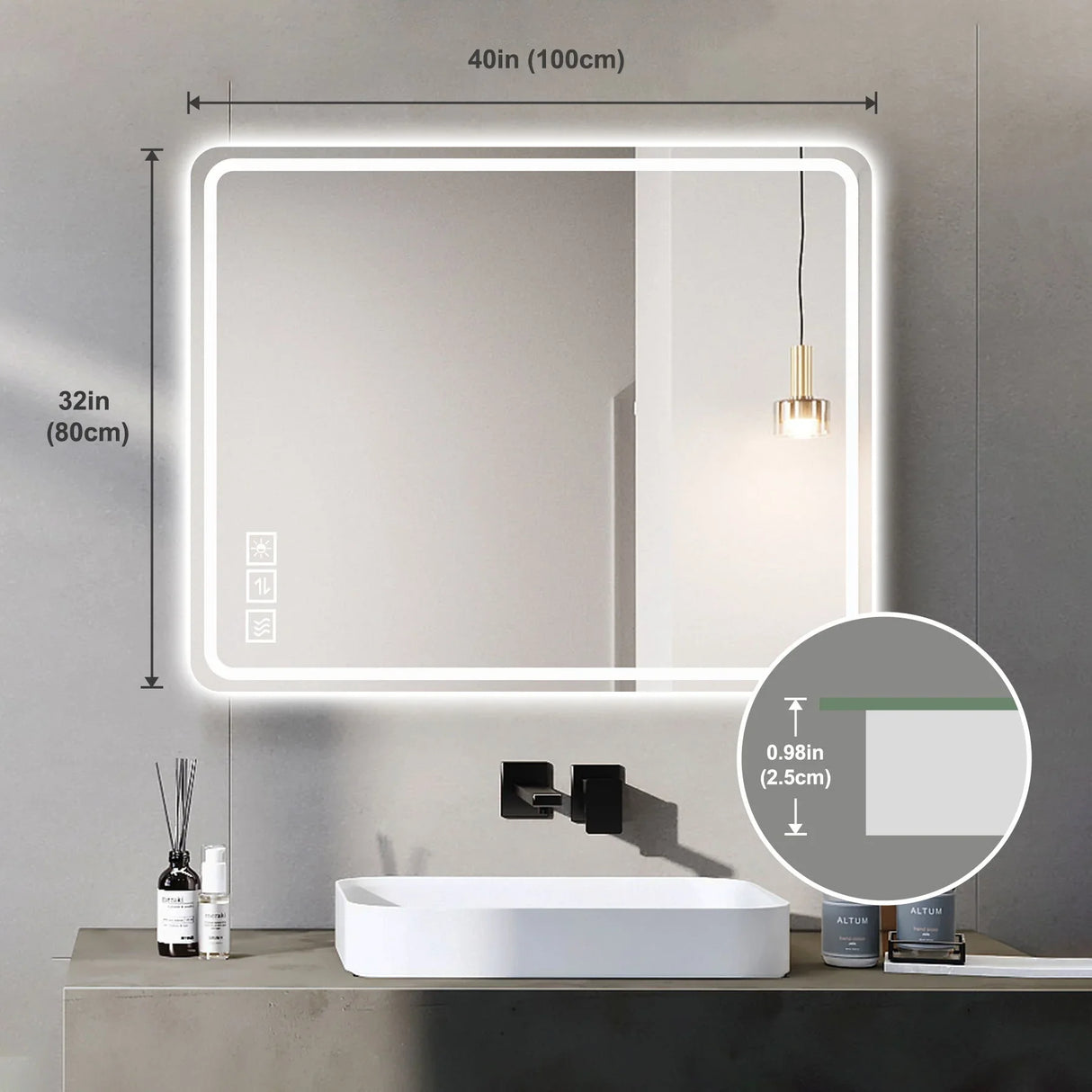 Bathroom Mirror Vanity Mirrors With Front Lights, Wall Mounted, Anti-Fog, Frameless, Horizontal Or Vertical - Furniture Home Direct
