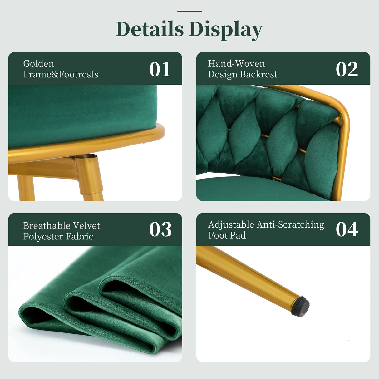 Counter Height Stools Tufted Velvet Gold Frame Green - Furniture Home Direct
