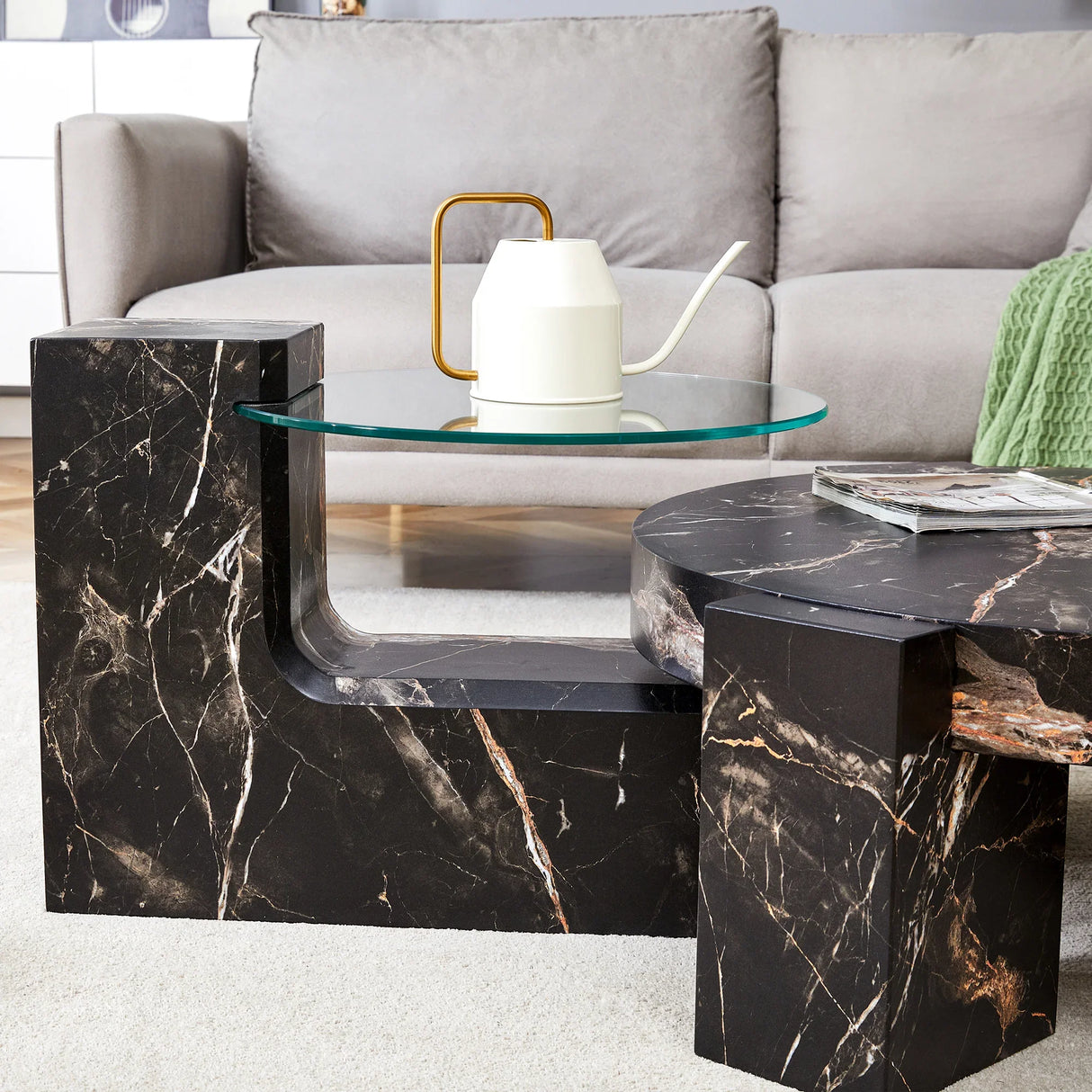 Detachable Double-Decker Black Patterned Coffee Table - Furniture Home Direct