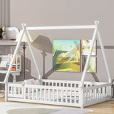 Tent-Shaped Floor Bed, With Guardrails, Slats, Door - Furniture Home Direct