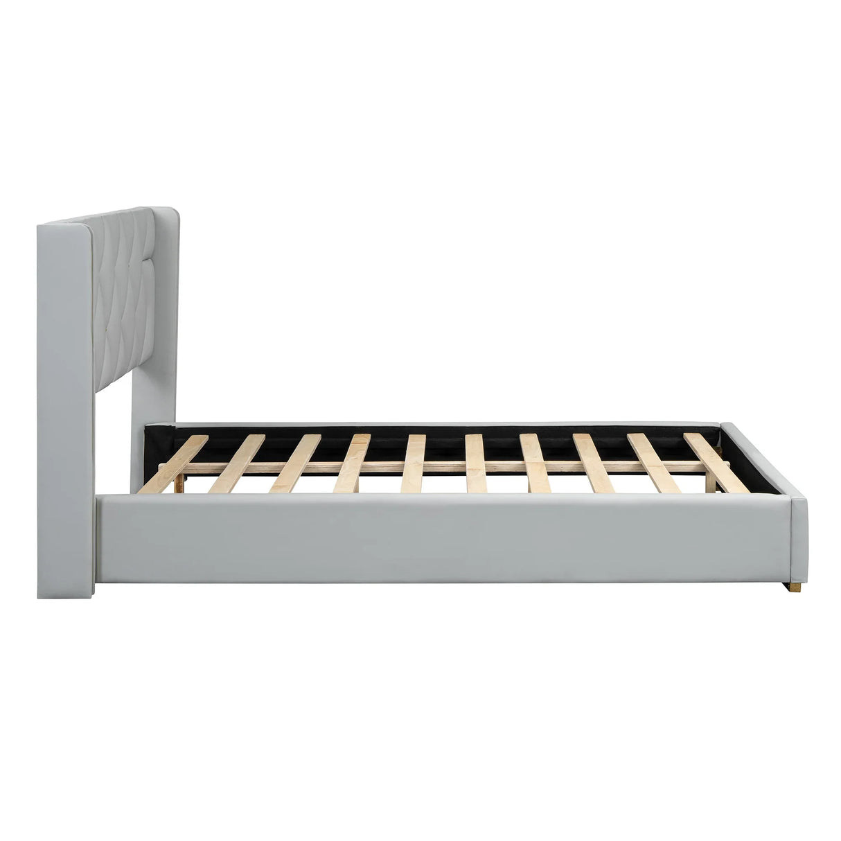 Full Size Upholstered Platform Bed Metal Strips Off White - Furniture Home Direct