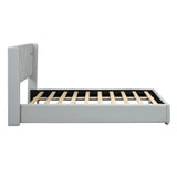 Full Size Upholstered Platform Bed Metal Strips Off White - Furniture Home Direct