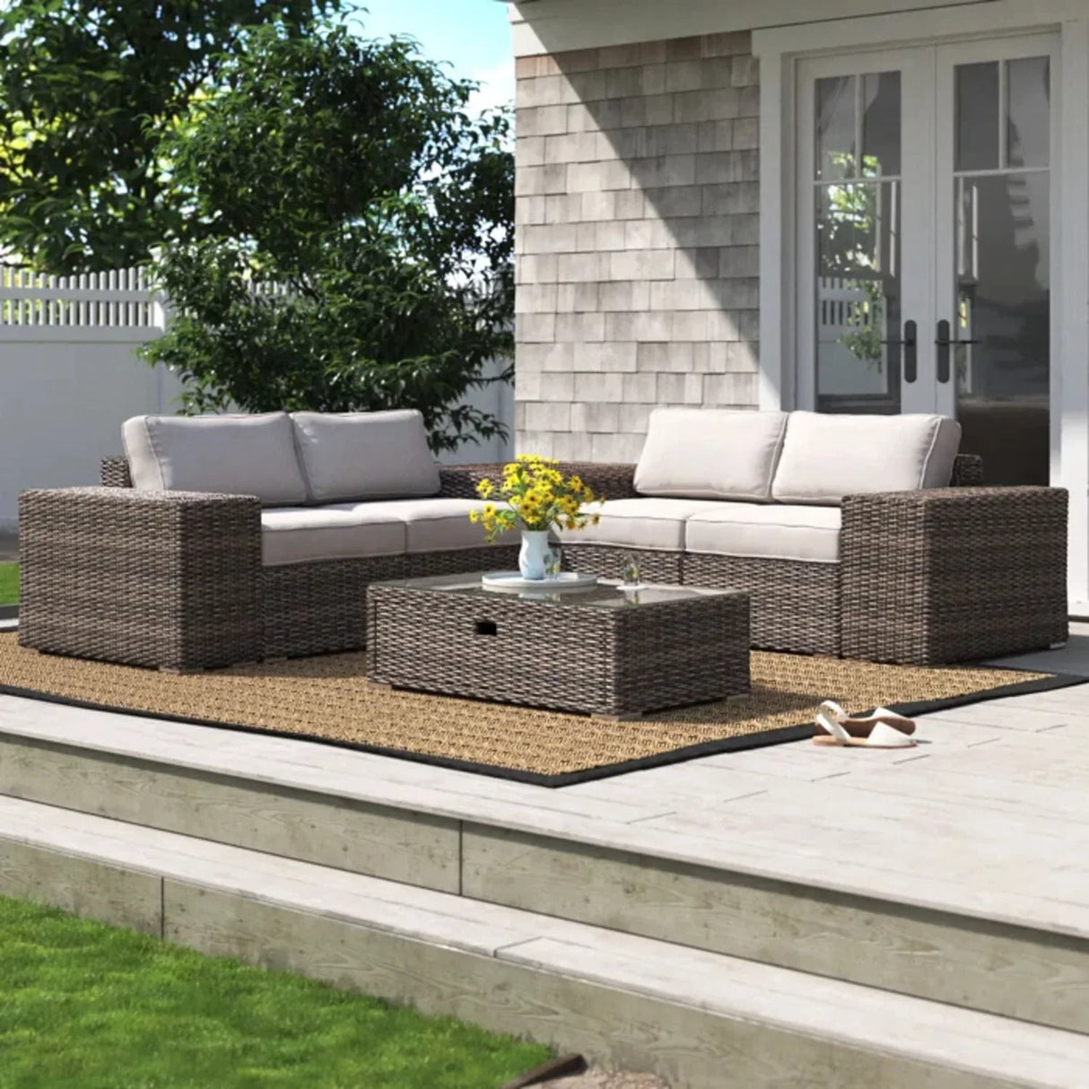 Modern Patio Rattan Sectional Set With Cushions - Furniture Home Direct