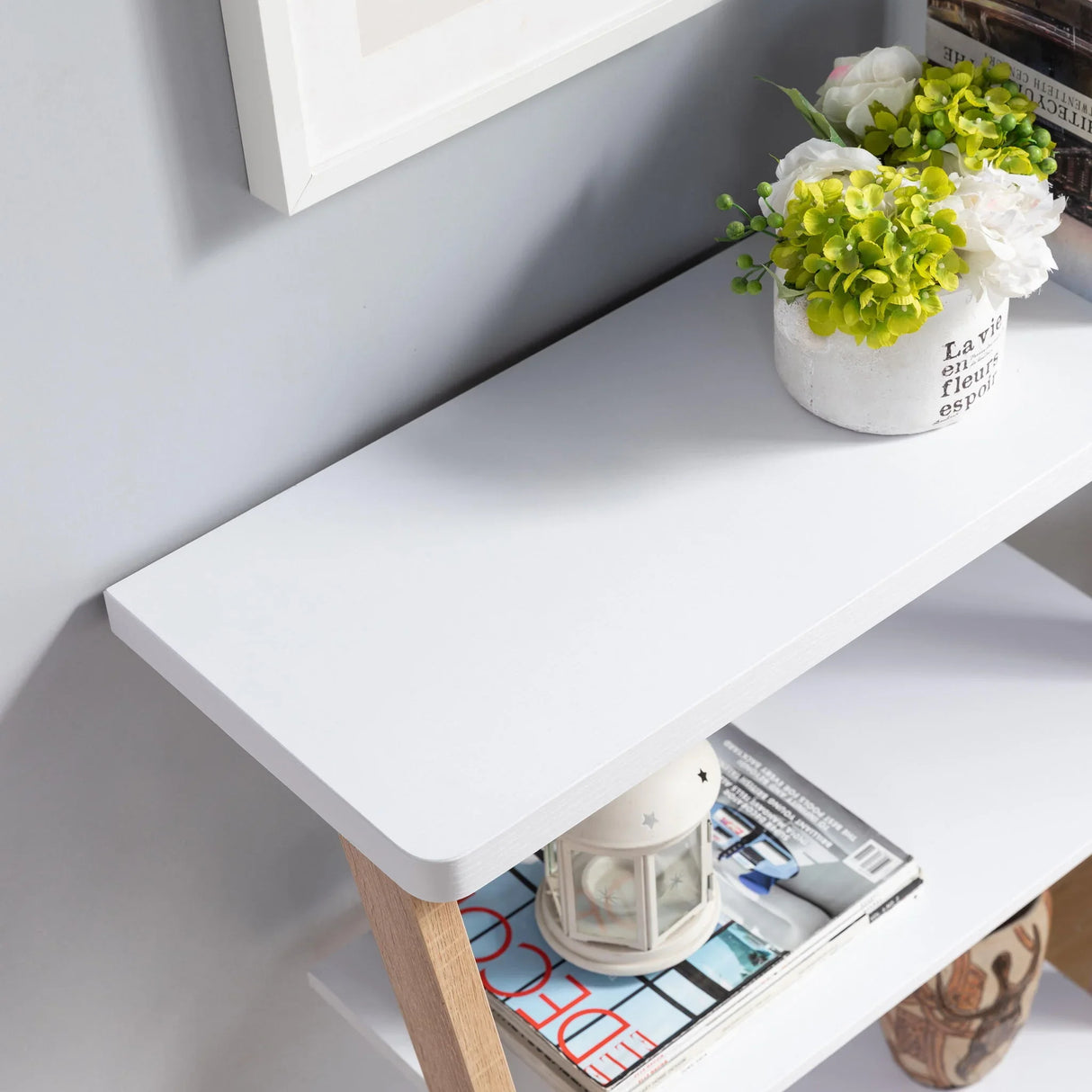 Contemporary Console Table With Three Open Shelves - White / Light Brown - Furniture Home Direct