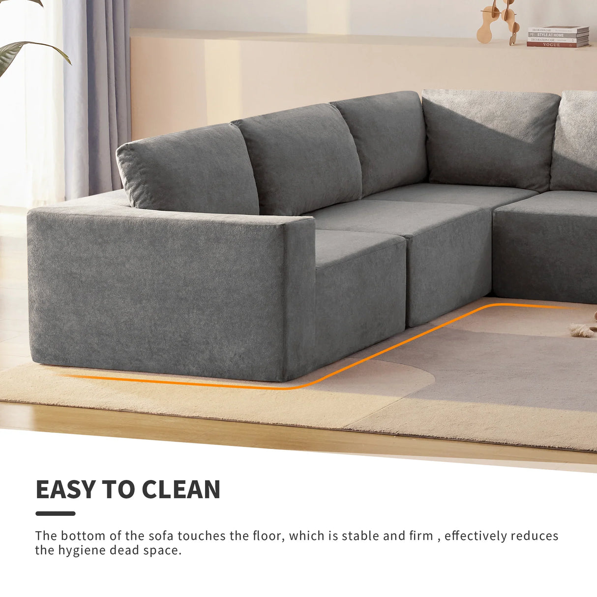 L Shaped Modular Sectional Sofa With Wide Seats Gray - Furniture Home Direct