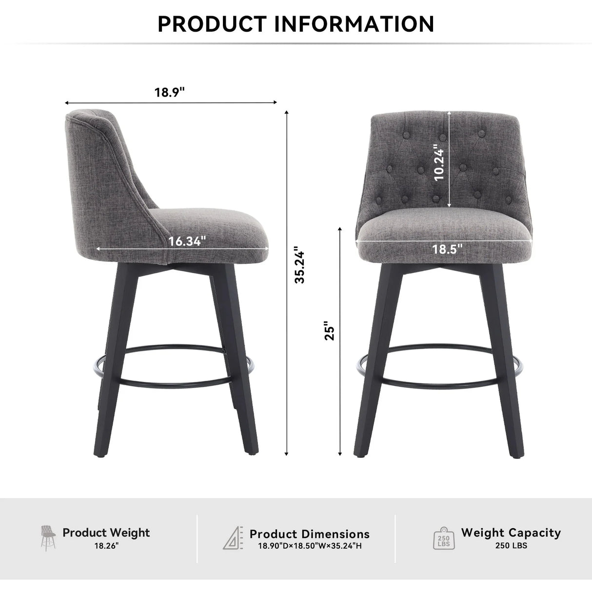Swivel Bar Stools & Button Tufted Back (Set of 2) - Furniture Home Direct