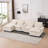U Shaped Sofa With Console, Cupholders, USB Ports, 6 Seat, Bronzing Suede & Chenille - Furniture Home Direct