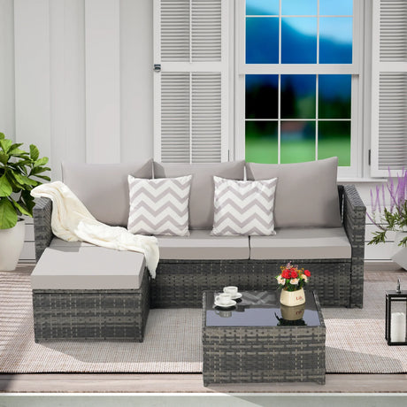 2 Piece Wicker Patio Sectional with Ottoman - Furniture Home Direct