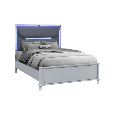 Laura - Queen Bed With Upholstered Headboard And LED Lights - Silver - Furniture Home Direct