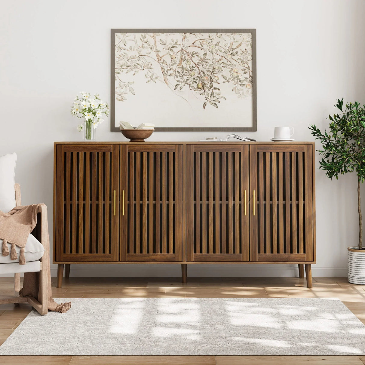 Grille Striped Sideboard Buffet Cabinet With Storage - Furniture Home Direct