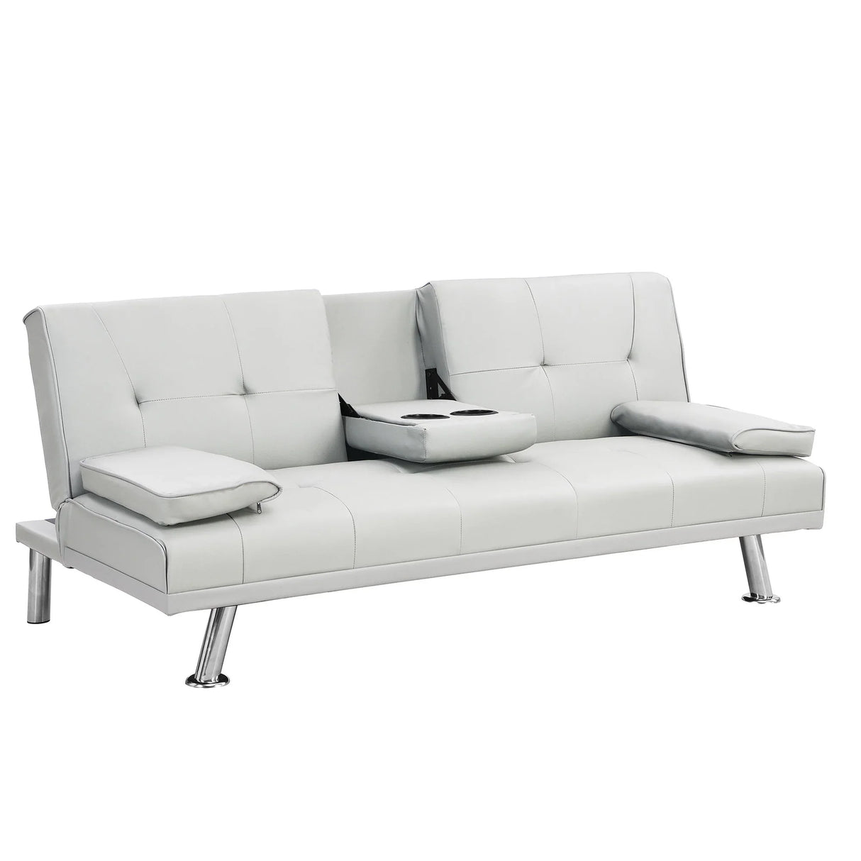 Futon Sofa Bed With Armrest Two Holders Wood Frame, Stainless Leg - Furniture Home Direct