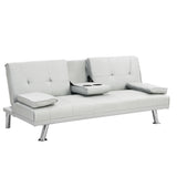 Futon Sofa Bed With Armrest Two Holders Wood Frame, Stainless Leg - Furniture Home Direct
