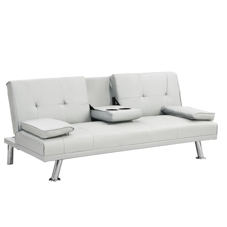 Futon Sofa Bed With Armrest Two Holders Wood Frame, Stainless Leg - Furniture Home Direct