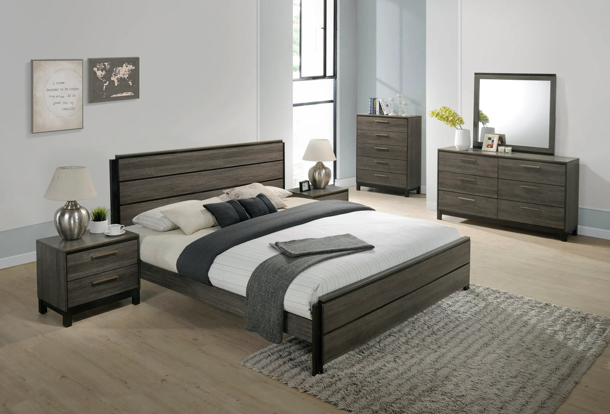 King Bedroom Set Modern Wood Dresser Mirror Nightstands Gray - Furniture Home Direct