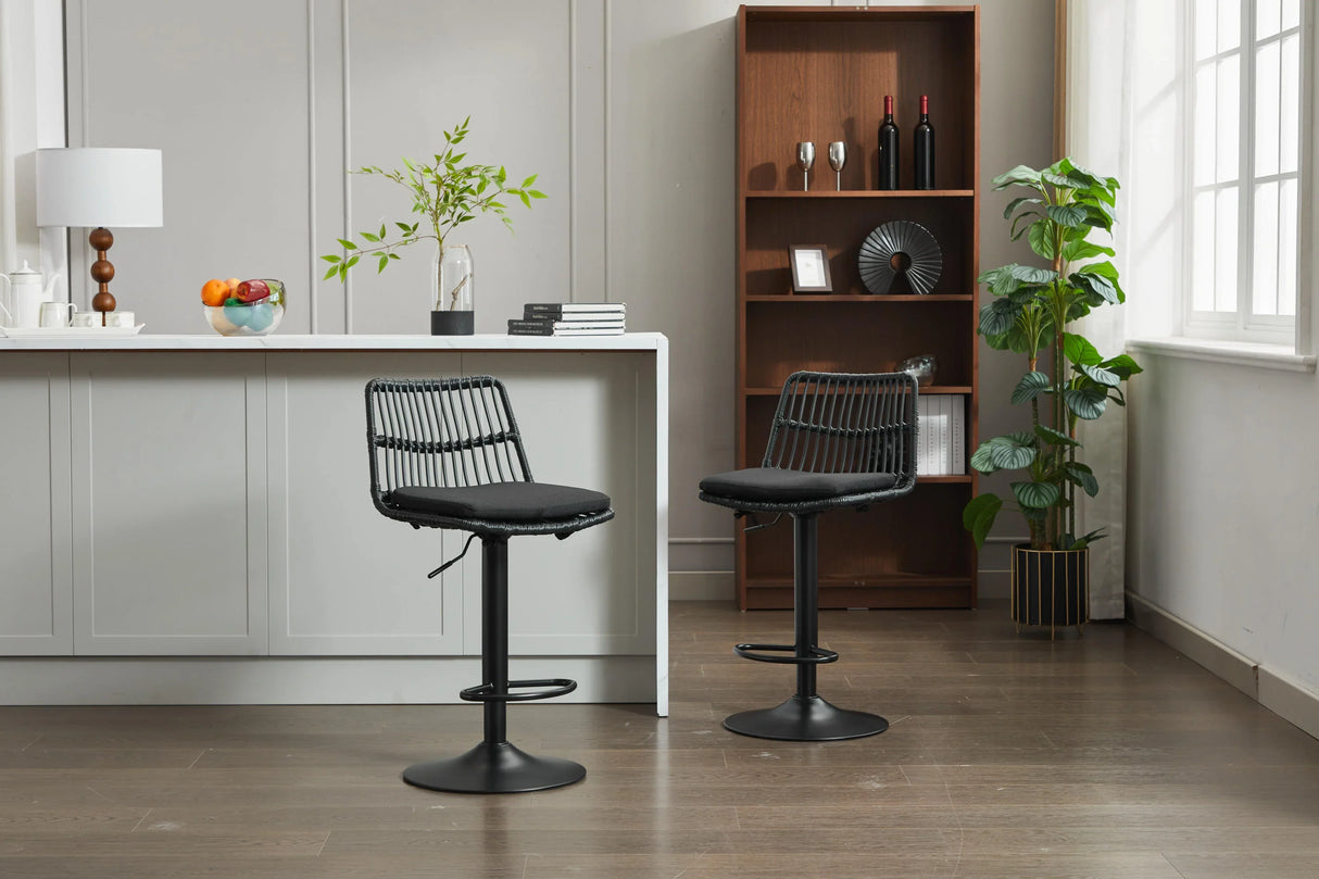 Counter Height Stools Rattan With Cushioned Seat Black - Furniture Home Direct