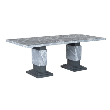 Michelle - Dining Table With Double Pedestal Marble Detailing - Gray - Furniture Home Direct