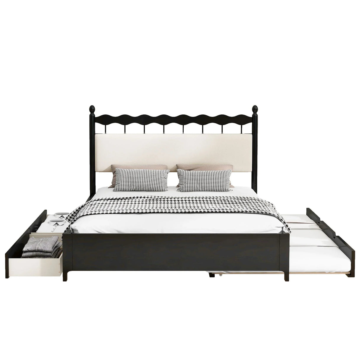 Storage Platform Bed With 2 Big Drawers & Trundle - Furniture Home Direct