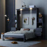 Murphy Wall Bed With Shelves, Drawers And LED Lights - Furniture Home Direct