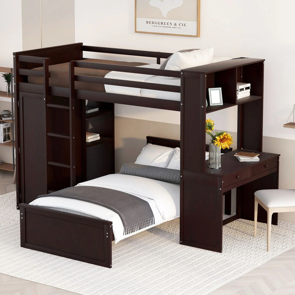 Loft Bed With A Stand Alone Bed, Shelves, Desk, And Wardrobe - Furniture Home Direct