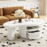 Cloud - Coffee Table, Irregular Shape Coffee Table With 1 Dreawer And Shelf For Living Room - White - Furniture Home Direct