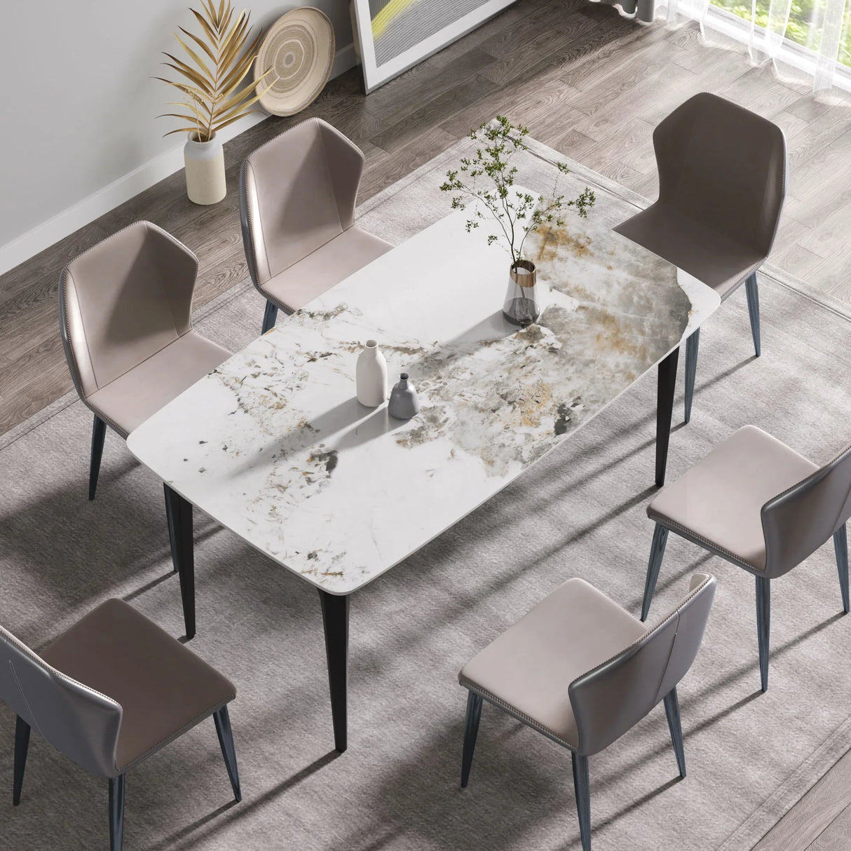 Modern Artificial Stone Pandora Curved Leg Dining Table 6 People - Antique White - Furniture Home Direct
