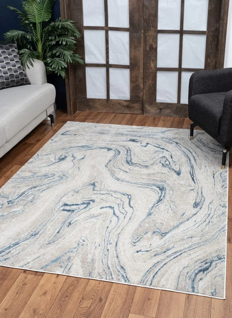Elegance - 5'3" X 7'3" Polyester Area Rug - Ivory - Furniture Home Direct