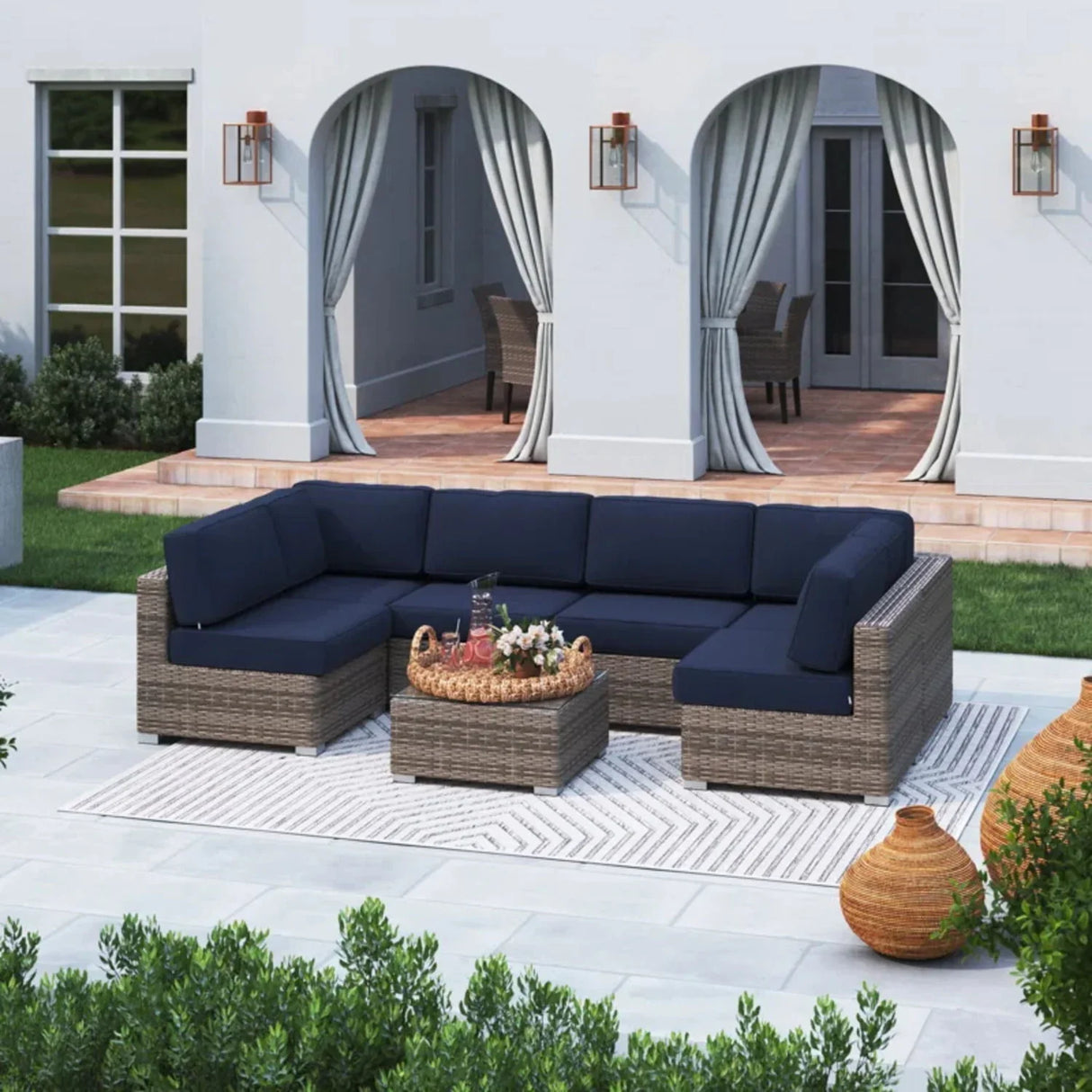 Seating Set With Cushions Handcrafted Wicker Design - Furniture Home Direct