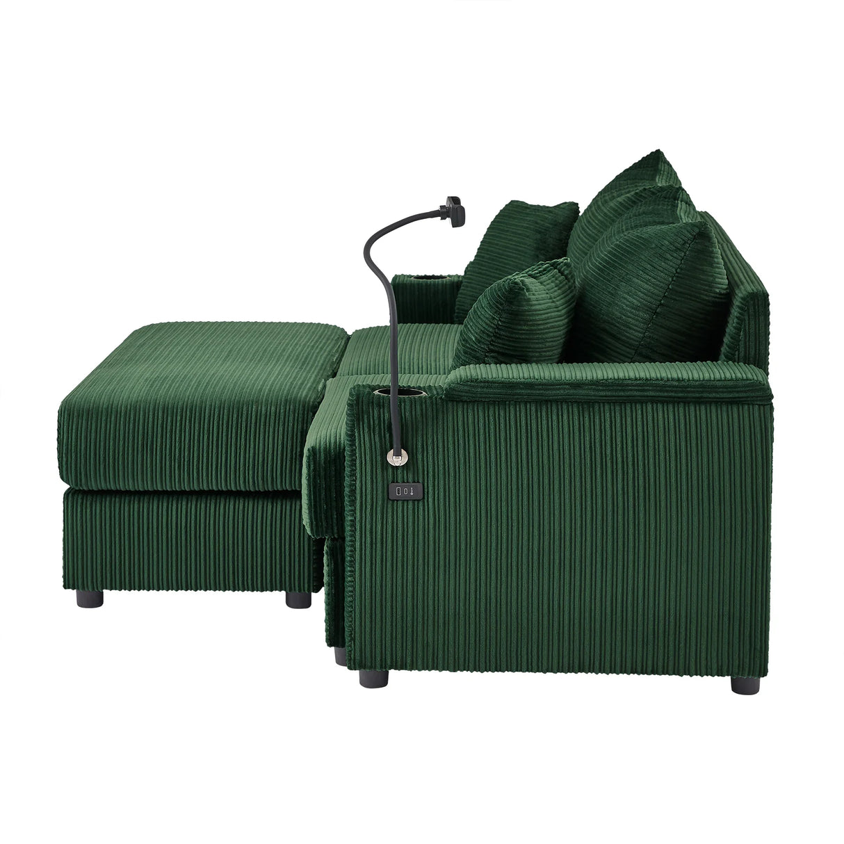 Sofa and Ottoman With Storage, Two USB Ports, Two Cup Holders and Phone Holder - Green - Furniture Home Direct