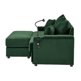 Sofa and Ottoman With Storage, Two USB Ports, Two Cup Holders and Phone Holder - Green - Furniture Home Direct