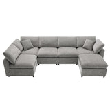 Modern Modular Cloud Sofa Bed, 6 Seat Chenille Sectional Couch Set With Ottoman, Free Combination, Convertible U Shaped Sleeper Sofa For Living Room - Furniture Home Direct