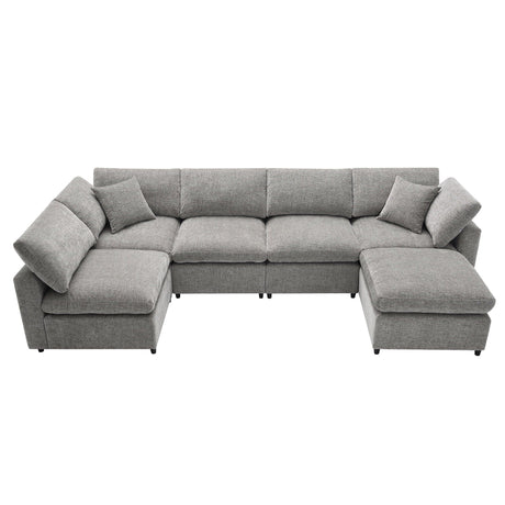 Modern Modular Cloud Sofa Bed, 6 Seat Chenille Sectional Couch Set With Ottoman, Free Combination, Convertible U Shaped Sleeper Sofa For Living Room - Furniture Home Direct