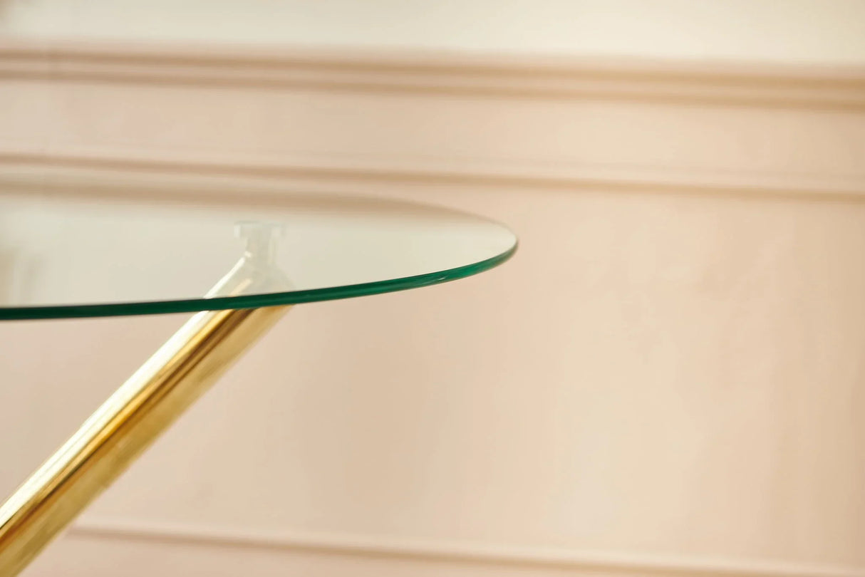 Dining Table With Metal Leg And Glass, Modern Space Saving Kitchen Table For Living Room - Golden - Furniture Home Direct