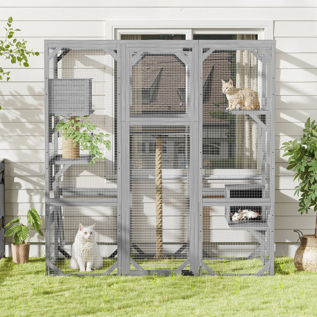 Outdoor Cat House, Diy Cat Enclosure Catio With Double Enter Doors - Furniture Home Direct