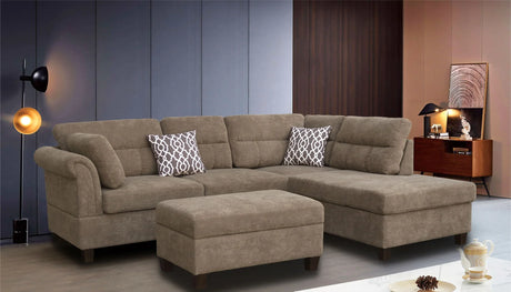Diego - Fabric Sectional Sofa With Right Facing Chaise, Storage Ottoman, And 2 Accent Pillows - Furniture Home Direct