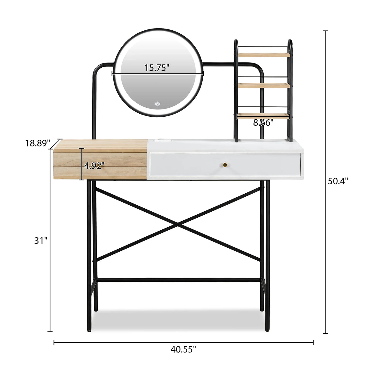 Vanity Desk With Lighted Round Mirror and Storage White - Furniture Home Direct